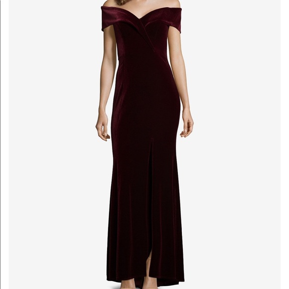 xscape velvet dress burgundy